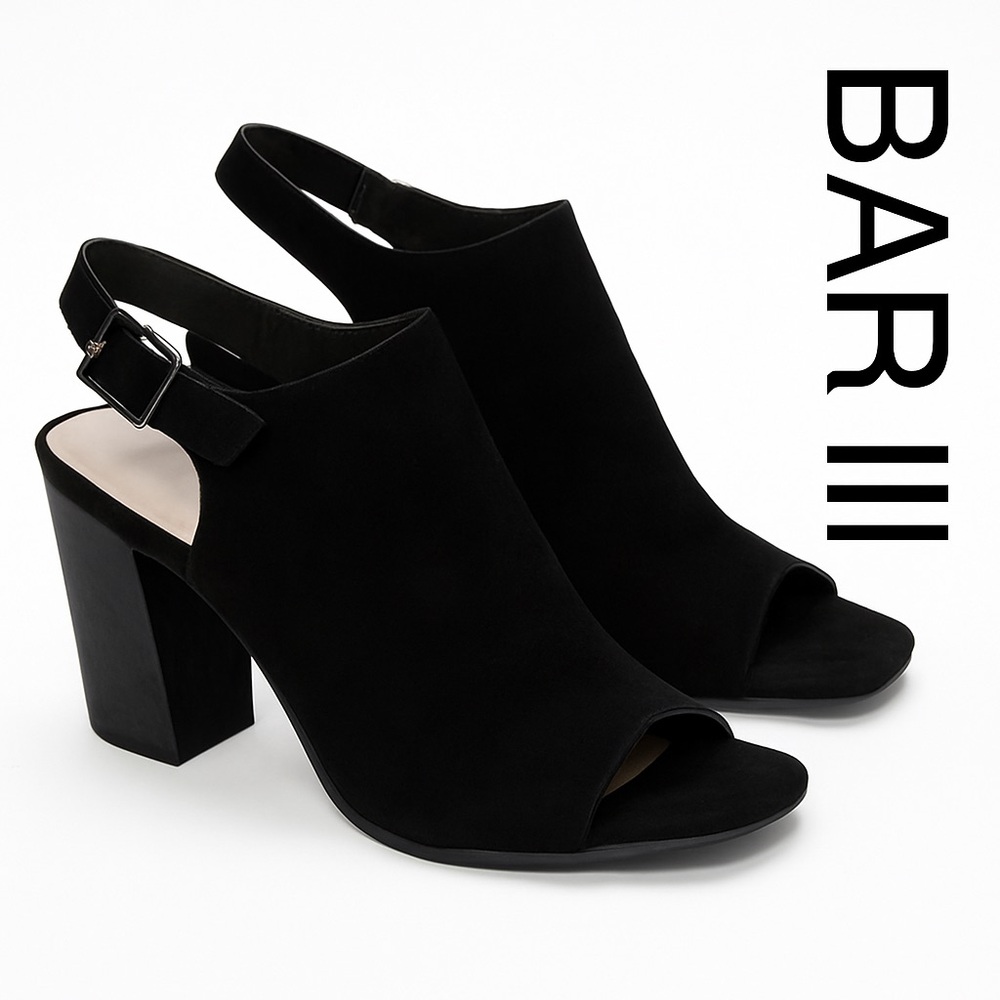 Bar III Black Suede Block Heel Sandals – Size 6